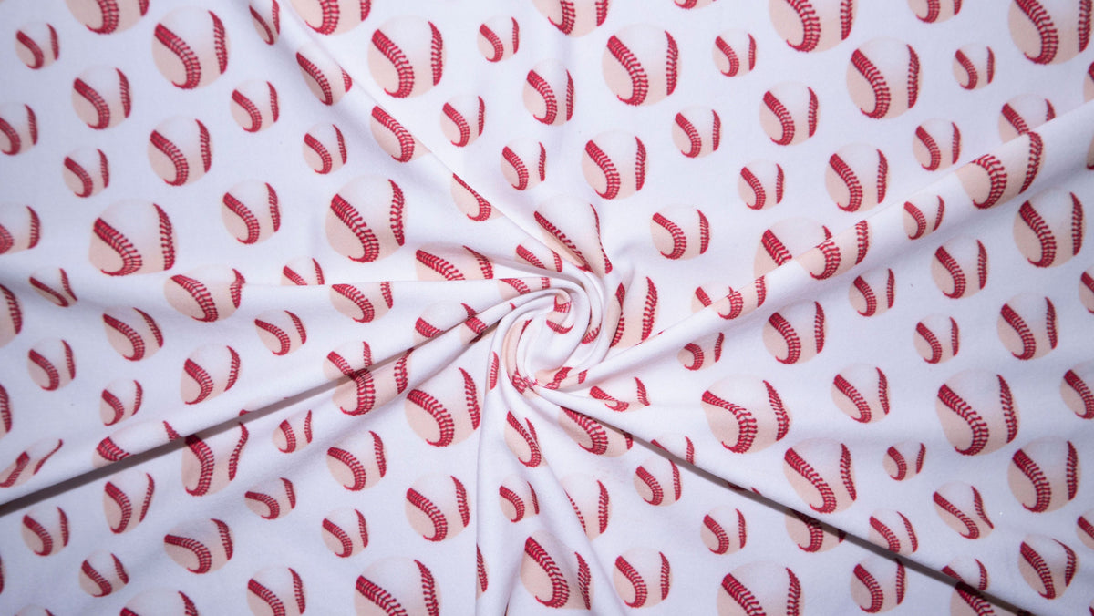 250 GSM DBP Baseball Print #202 Double Brushed Polyester Spandex Apparel Stretch Fabric 58"-60" Wide By The Yard