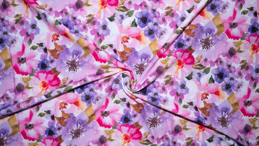 Watercolor Floral DBP Print #203 Double Brushed Polyester Spandex Apparel Stretch Fabric 190 GSM 58"-60" Wide By The Yard
