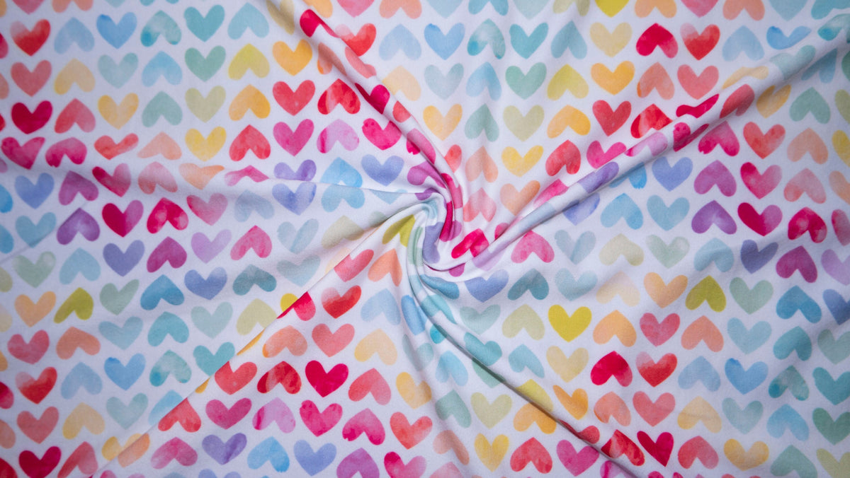 Pastel Hearts DBP Print #204 Double Brushed Polyester Spandex Apparel Stretch Fabric 190 GSM 58"-60" Wide By The Yard