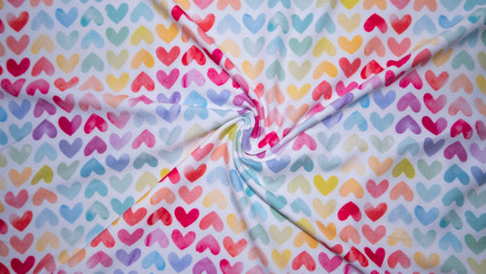 Pastel Hearts DBP Print #204 Double Brushed Polyester Spandex Apparel Stretch Fabric 190 GSM 58"-60" Wide By The Yard