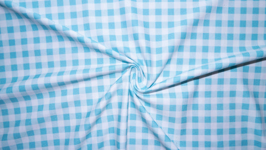 Pastel Blue Gingham DBP Print #205 Double Brushed Polyester Spandex Apparel Stretch Fabric 190 GSM 58"-60" Wide By The Yard