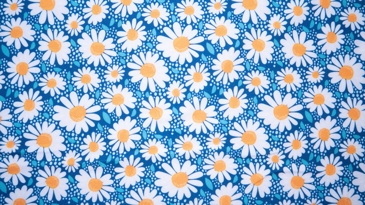 250 GSM DBP Daisy Print #206 Double Brushed Polyester Spandex Apparel Stretch Fabric 58"-60" Wide By The Yard