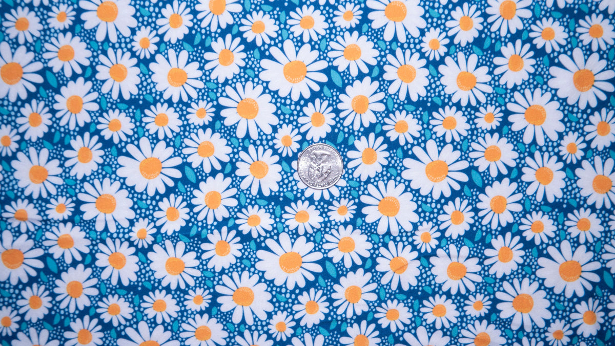 250 GSM DBP Daisy Print #206 Double Brushed Polyester Spandex Apparel Stretch Fabric 58"-60" Wide By The Yard