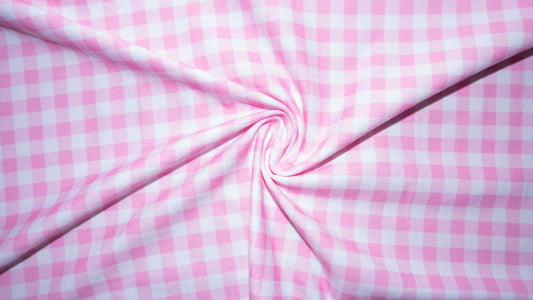 Pink Gingham DBP Print #208 Double Brushed Polyester Spandex Apparel Stretch Fabric 190 GSM 58"-60" Wide By The Yard