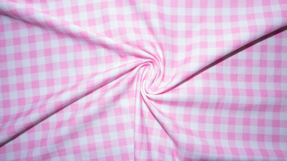 250 GSM DBP Pink Gingham DBP Print #208 Double Brushed Polyester Spandex Apparel Stretch Fabric 58"-60" Wide By The Yard