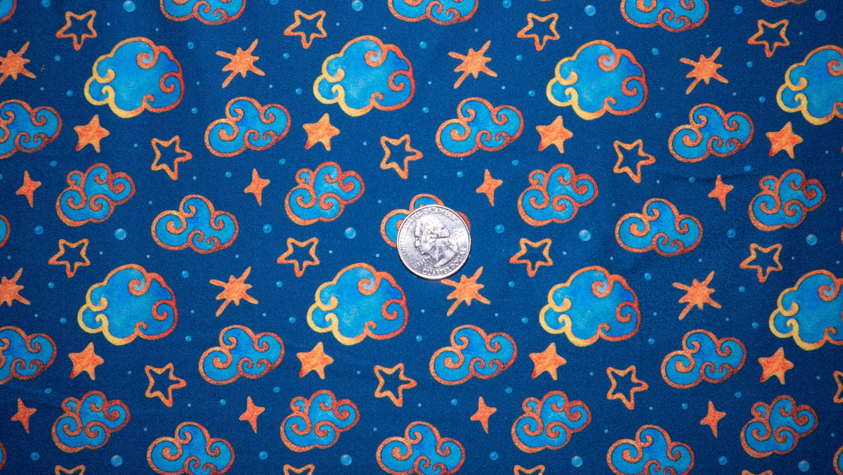Clouds Stars DBP Print #211 Double Brushed Polyester Spandex Apparel Stretch Fabric 190 GSM 58"-60" Wide By The Yard
