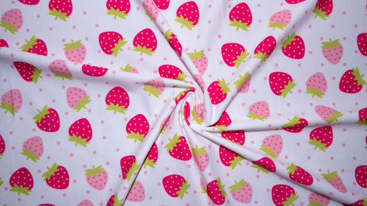 Strawberry Polka Dot DBP Print #214 Double Brushed Polyester Spandex Apparel Stretch Fabric 190 GSM 58"-60" Wide By The Yard
