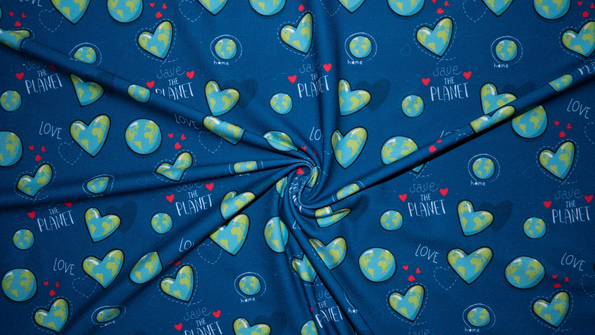 Save The Planet DBP Print #215 Double Brushed Polyester Spandex Apparel Stretch Fabric 190 GSM 58"-60" Wide By The Yard