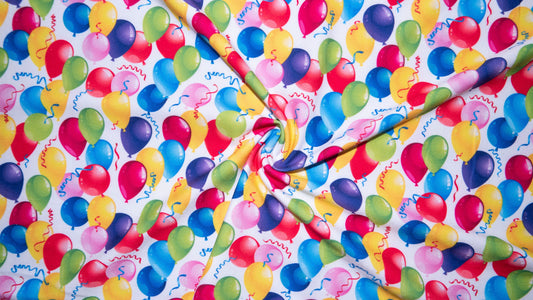 Birthday Balloons DBP Print #216 Double Brushed Polyester Spandex Apparel Stretch Fabric 190 GSM 58"-60" Wide By The Yard