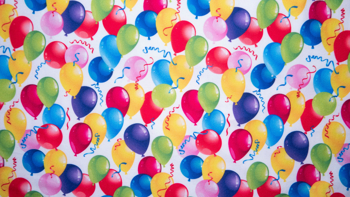 Birthday Balloons DBP Print #216 Double Brushed Polyester Spandex Apparel Stretch Fabric 190 GSM 58"-60" Wide By The Yard