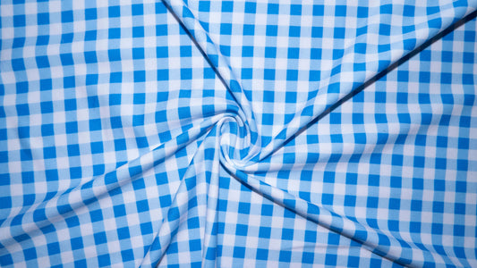 250 GSM DBP Blue Gingham Print #221 Double Brushed Polyester Spandex Apparel Stretch Fabric  58"-60" Wide By The Yard