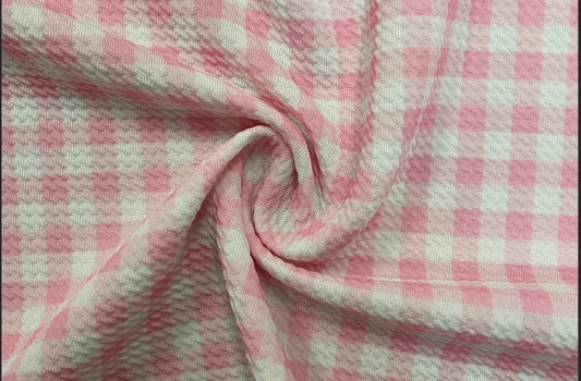 Pink Gingham Bullet Print #365 Ribbed Scuba Techno Double Knit 2-Way Stretch Poly Spandex Apparel Craft Fabric 58"-60" Wide BTY