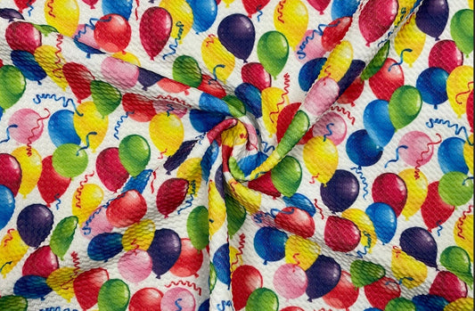 Birthday Balloons Bullet Print #367 Ribbed Scuba Techno Double Knit 2-Way Stretch Poly Spandex Apparel Craft Fabric 58"-60" Wide BTY
