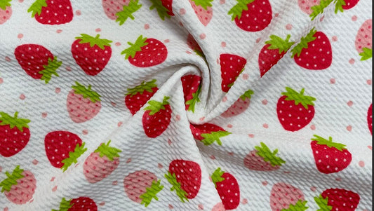 Strawberry Polka Dot Bullet Print #368 Ribbed Scuba Techno Double Knit 2-Way Stretch Poly Spandex Apparel Craft Fabric 58"-60" Wide BTY