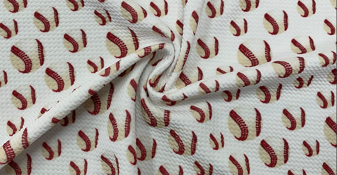 Baseball Bullet Print #374 Ribbed Scuba Techno Double Knit 2-Way Stretch Poly Spandex Apparel Craft Fabric 58"-60" Wide BTY