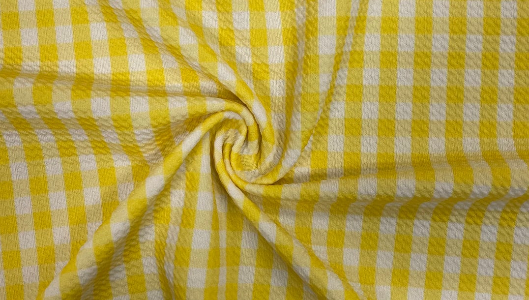 Yellow Gingham Bullet Print #377 Ribbed Scuba Techno Double Knit 2-Way Stretch Poly Spandex Apparel Craft Fabric 58"-60" Wide BTY