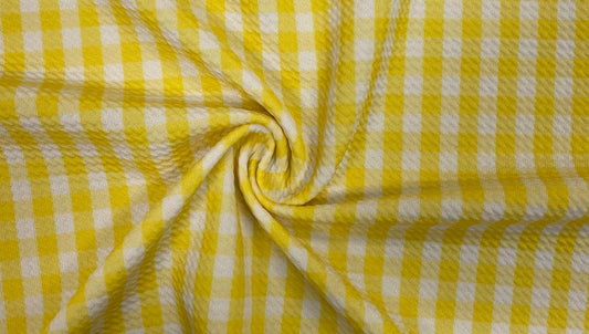 Yellow Gingham Bullet Print #377 Ribbed Scuba Techno Double Knit 2-Way Stretch Poly Spandex Apparel Craft Fabric 58"-60" Wide BTY