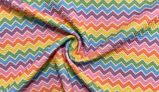 Chevron Multi-Color Bullet Print #383 Ribbed Scuba Techno Double Knit 2-Way Stretch Poly Spandex Apparel Craft Fabric 58"-60" Wide BTY