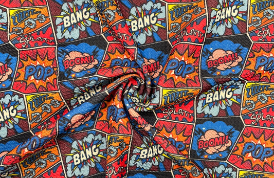 Comic Book Bullet Print #389 Ribbed Scuba Techno Double Knit 2-Way Stretch Poly Spandex Apparel Craft Fabric 58"-60" Wide BTY