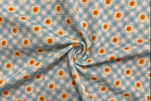 Daisy Blue Gingham Bullet Print #391 Ribbed Scuba Techno Double Knit 2-Way Stretch Poly Spandex Apparel Craft Fabric 58"-60" Wide BTY