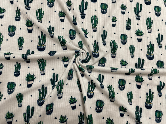 Boho Succulent Rib Knit Print #8 4x2 Jersey Knit Polyester Rayon Spandex Stretch 190GSM Apparel Fabric 58"-60" Wide By The Yard