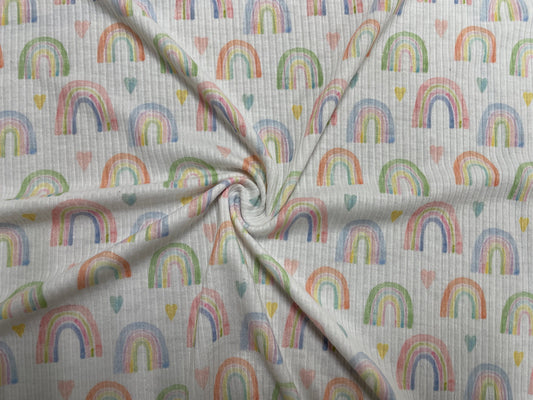 Pastel Rainbow Rib Knit Print #10 4x2 Jersey Knit Polyester Rayon Spandex Stretch 190GSM Apparel Fabric 58"-60" Wide By The Yard