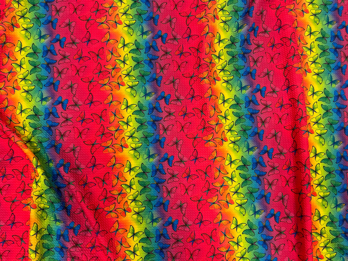 Neon Butterfly Bullet Print #400 Ribbed Scuba Techno Double Knit 2-Way Stretch Poly Spandex Apparel Craft Fabric 58"-60" Wide BTY