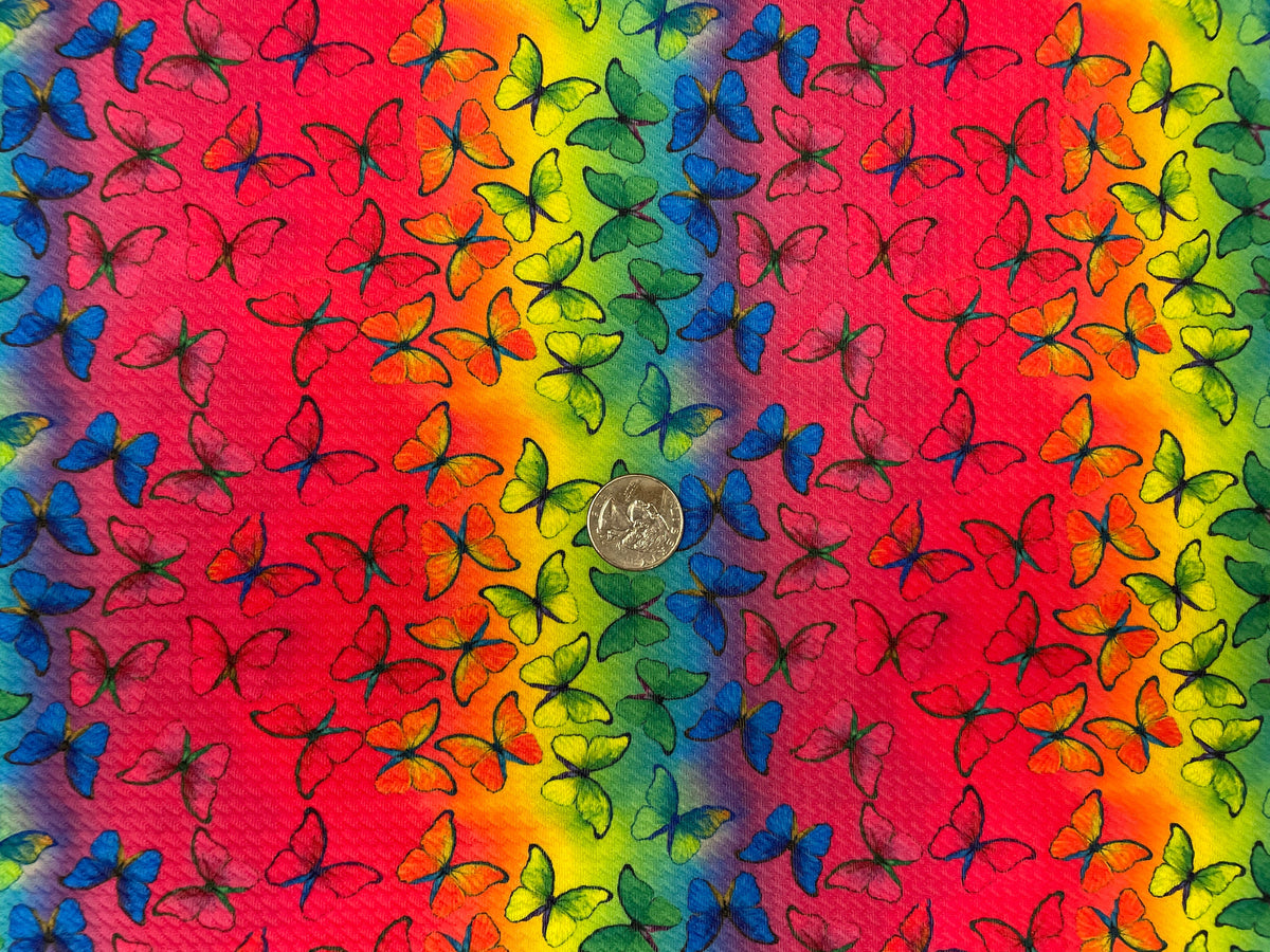 Neon Butterfly Bullet Print #400 Ribbed Scuba Techno Double Knit 2-Way Stretch Poly Spandex Apparel Craft Fabric 58"-60" Wide BTY