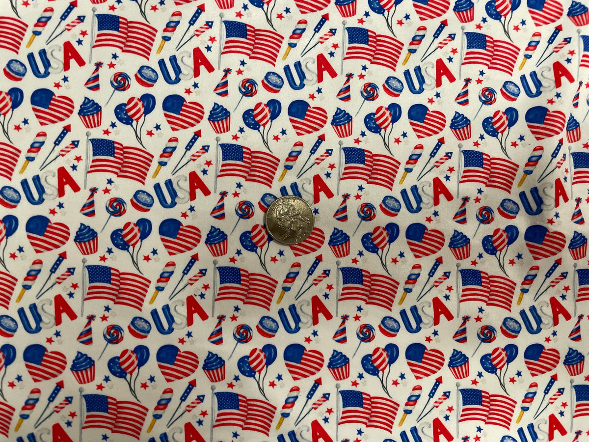 USA Fourth of July DBP Print #227 Double Brushed Polyester Spandex Apparel Stretch Fabric 190 GSM 58"-60" Wide By The Yard