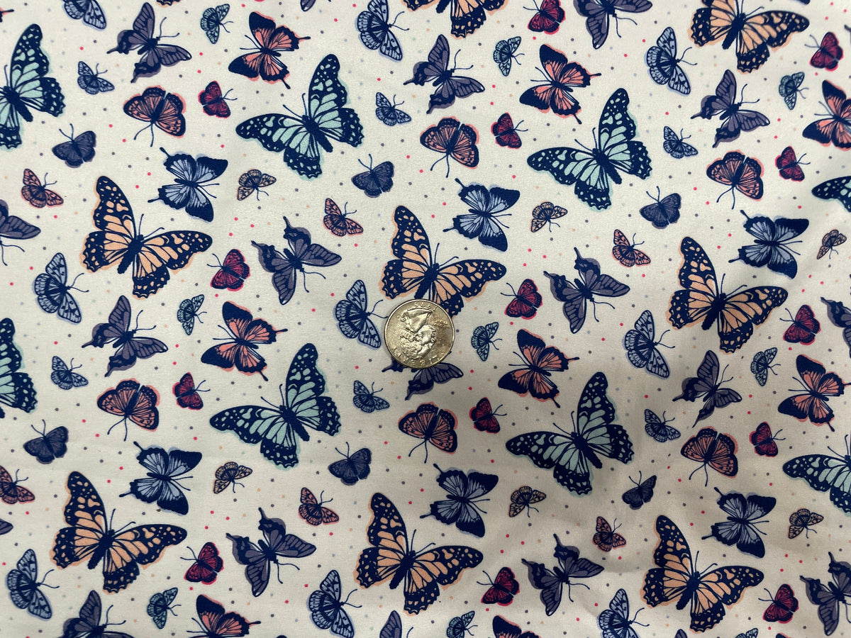Butterfly DBP Print #229 Double Brushed Polyester Spandex Apparel Stretch Fabric 190 GSM 58"-60" Wide By The Yard