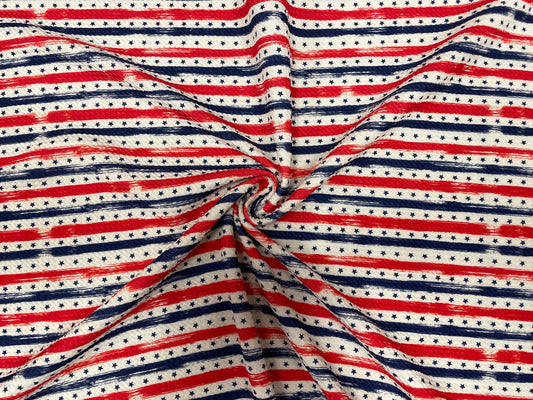 Stars and Stripes Bullet Print #395 Ribbed Scuba Techno Double Knit 2-Way Stretch Poly Spandex Apparel Craft Fabric 58"-60" Wide BTY
