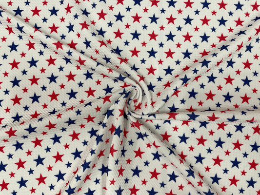 Patriotic Stars Bullet Print #396 Ribbed Scuba Techno Double Knit 2-Way Stretch Poly Spandex Apparel Craft Fabric 58"-60" Wide BTY