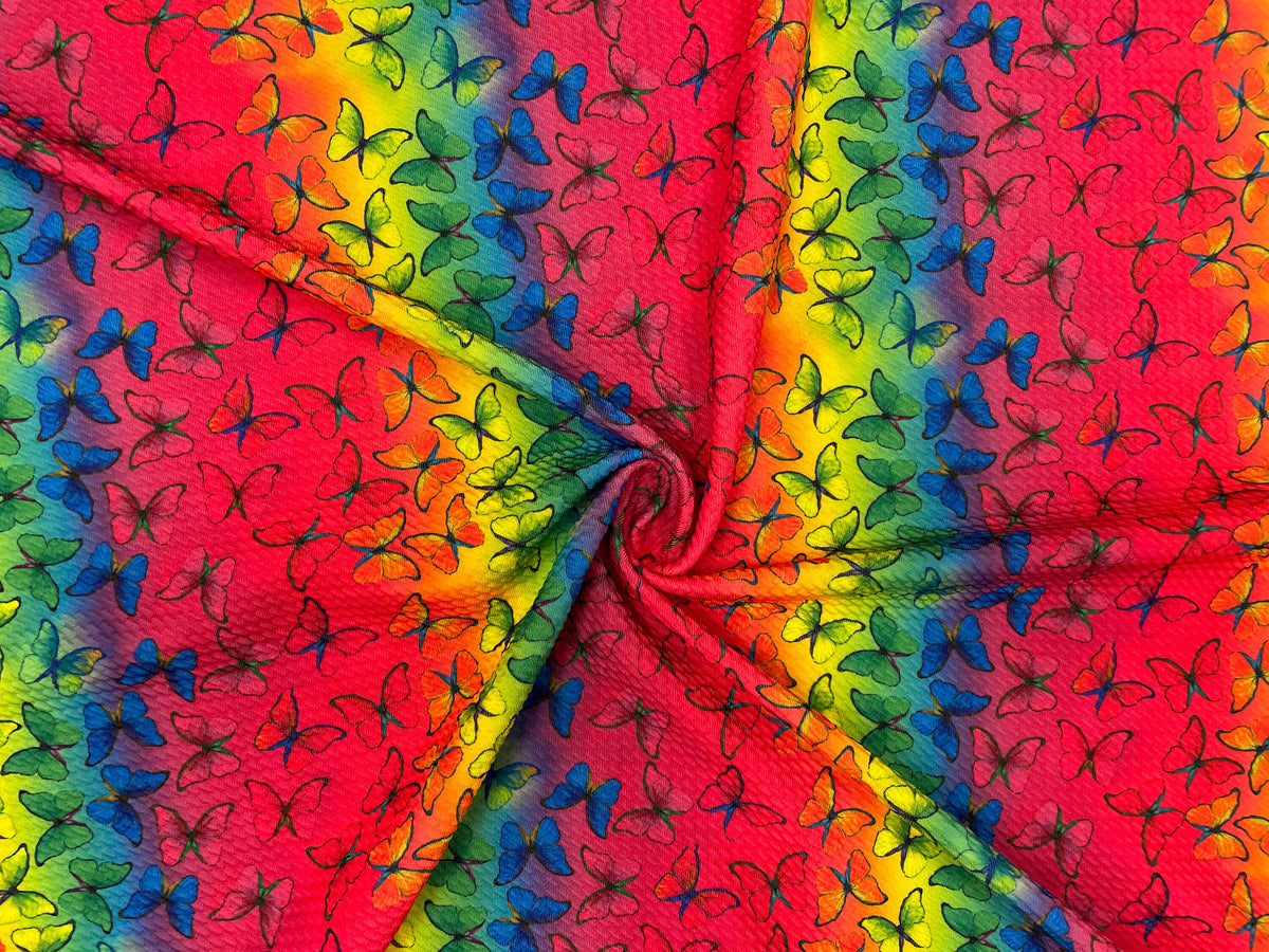 Neon Butterfly Bullet Print #400 Ribbed Scuba Techno Double Knit 2-Way Stretch Poly Spandex Apparel Craft Fabric 58"-60" Wide BTY