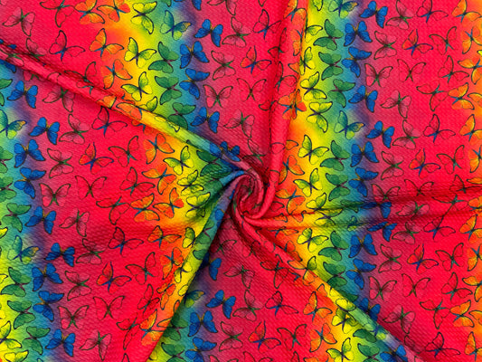 Neon Butterfly Bullet Print #400 Ribbed Scuba Techno Double Knit 2-Way Stretch Poly Spandex Apparel Craft Fabric 58"-60" Wide BTY