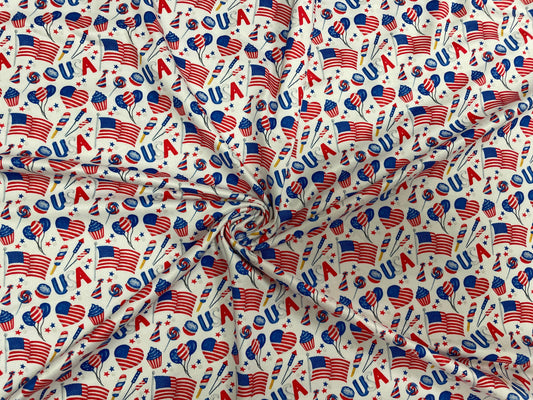 USA Fourth of July DBP Print #227 Double Brushed Polyester Spandex Apparel Stretch Fabric 190 GSM 58"-60" Wide By The Yard