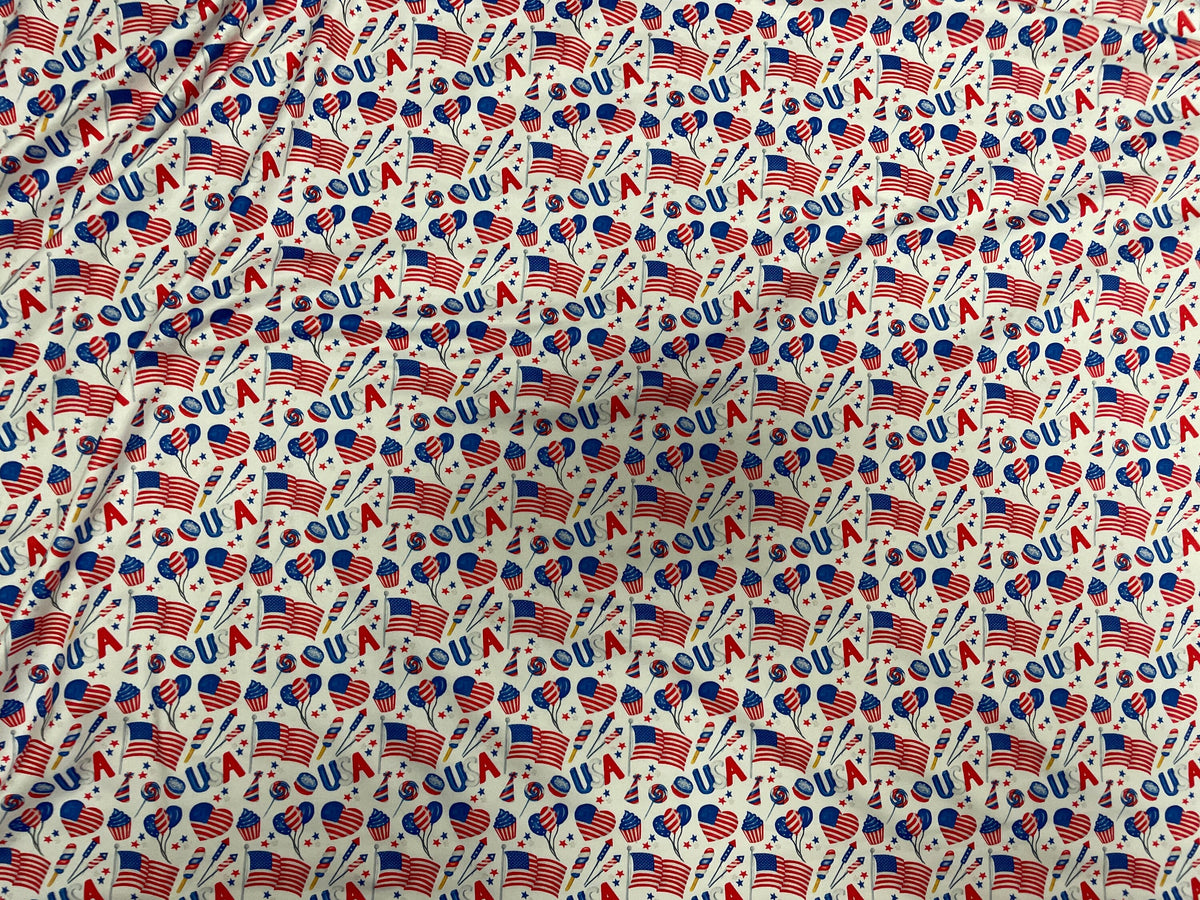 USA Fourth of July DBP Print #227 Double Brushed Polyester Spandex Apparel Stretch Fabric 190 GSM 58"-60" Wide By The Yard