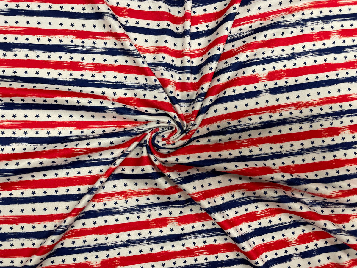 Stars and Stripes DBP Print #228 Double Brushed Polyester Spandex Apparel Stretch Fabric 190 GSM 58"-60" Wide By The Yard