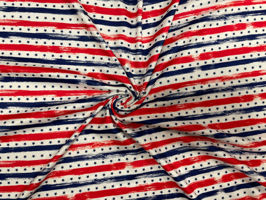 Stars and Stripes DBP Print #228 Double Brushed Polyester Spandex Apparel Stretch Fabric 190 GSM 58"-60" Wide By The Yard