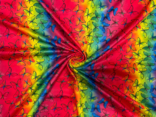 Neon Butterfly DBP Print #230 Double Brushed Polyester Spandex Apparel Stretch Fabric 190 GSM 58"-60" Wide By The Yard