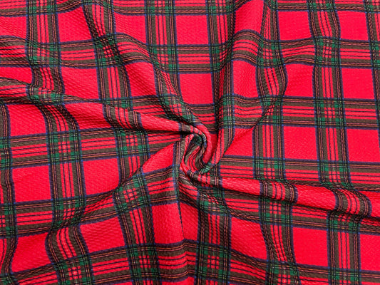 Tartan Christmas Plaid Bullet Print #406 Ribbed Scuba Techno Double Knit 2-Way Stretch Poly Spandex Apparel Craft Fabric 58"-60" Wide BTY