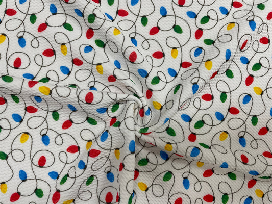 Christmas Lights Xmas Bullet Print #466 Ribbed Scuba Techno Double Knit 2-Way Stretch Poly Spandex Apparel Craft Fabric 58"-60" Wide BTY