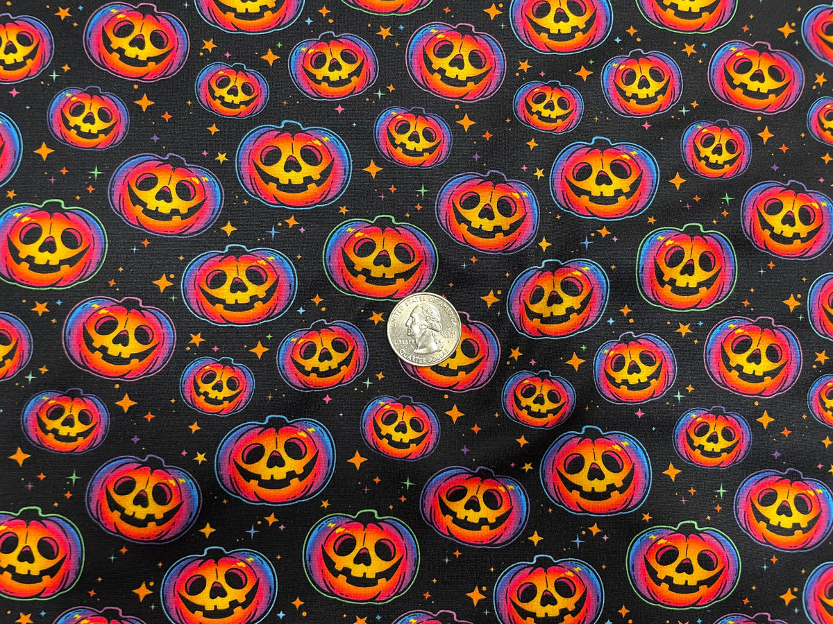 Jack-o-Lantern Pumpkin DBP Print #272 Double Brushed Polyester Spandex Apparel Stretch Fabric 190 GSM 58"-60" Wide By The Yard