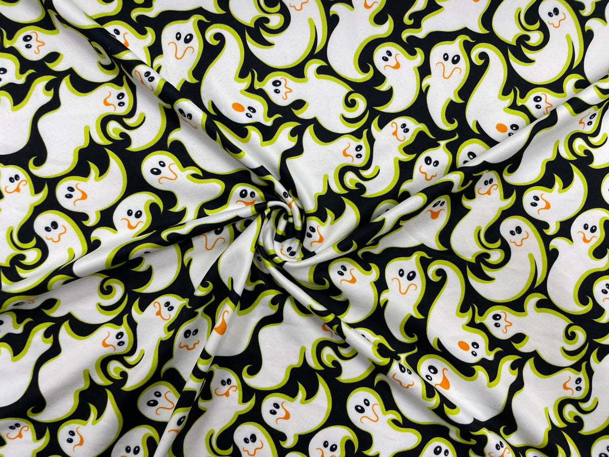Ghosts Halloween DBP Print #275 Double Brushed Polyester Spandex Apparel Stretch Fabric 190 GSM 58"-60" Wide By The Yard