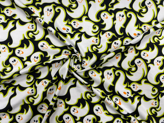 Ghosts Halloween DBP Print #275 Double Brushed Polyester Spandex Apparel Stretch Fabric 190 GSM 58"-60" Wide By The Yard