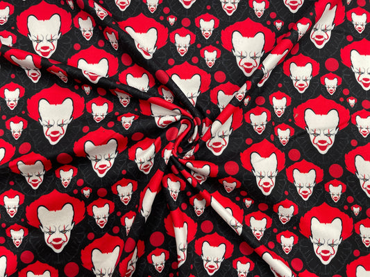 Scary Clown Halloween DBP Print #276 Double Brushed Polyester Spandex Apparel Stretch Fabric 190 GSM 58"-60" Wide By The Yard