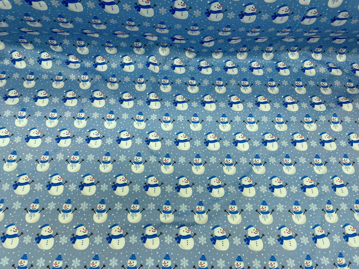 Snowman Snowflake DBP Print #283 Double Brushed Polyester Spandex Apparel Stretch Fabric 190 GSM 58"-60" Wide By The Yard