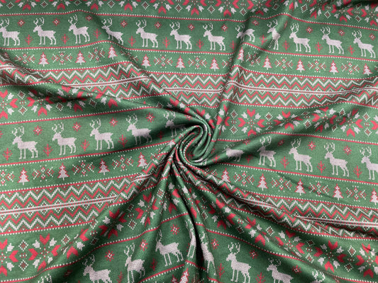 Ugly Christmas Sweater Reindeer DBP Print #286 Double Brushed Polyester Spandex Apparel Stretch Fabric 190 GSM 58"-60" Wide By The Yard