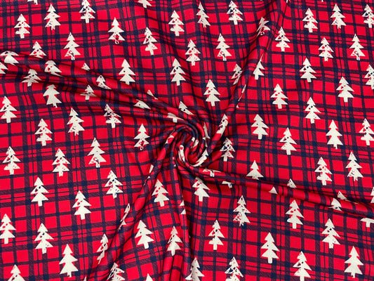 Plaid Christmas Tree DBP Print #307 Double Brushed Polyester Spandex Apparel Stretch Fabric 190 GSM 58"-60" Wide By The Yard