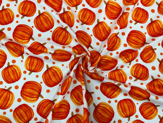 Pumpkin Dot DBP Print #309 Double Brushed Polyester Spandex Apparel Stretch Fabric 190 GSM 58"-60" Wide By The Yard