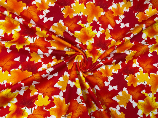 Fall Leaf DBP Print #310 Double Brushed Polyester Spandex Apparel Stretch Fabric 190 GSM 58"-60" Wide By The Yard